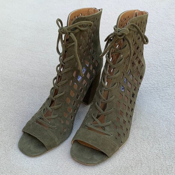 Steve Madden Denay Caged Peep Toe Block Heel Booties - Picture 3 of 13